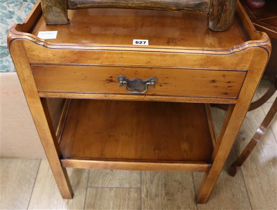 A pair of mahogany two tier tray topped tables, W.51cm